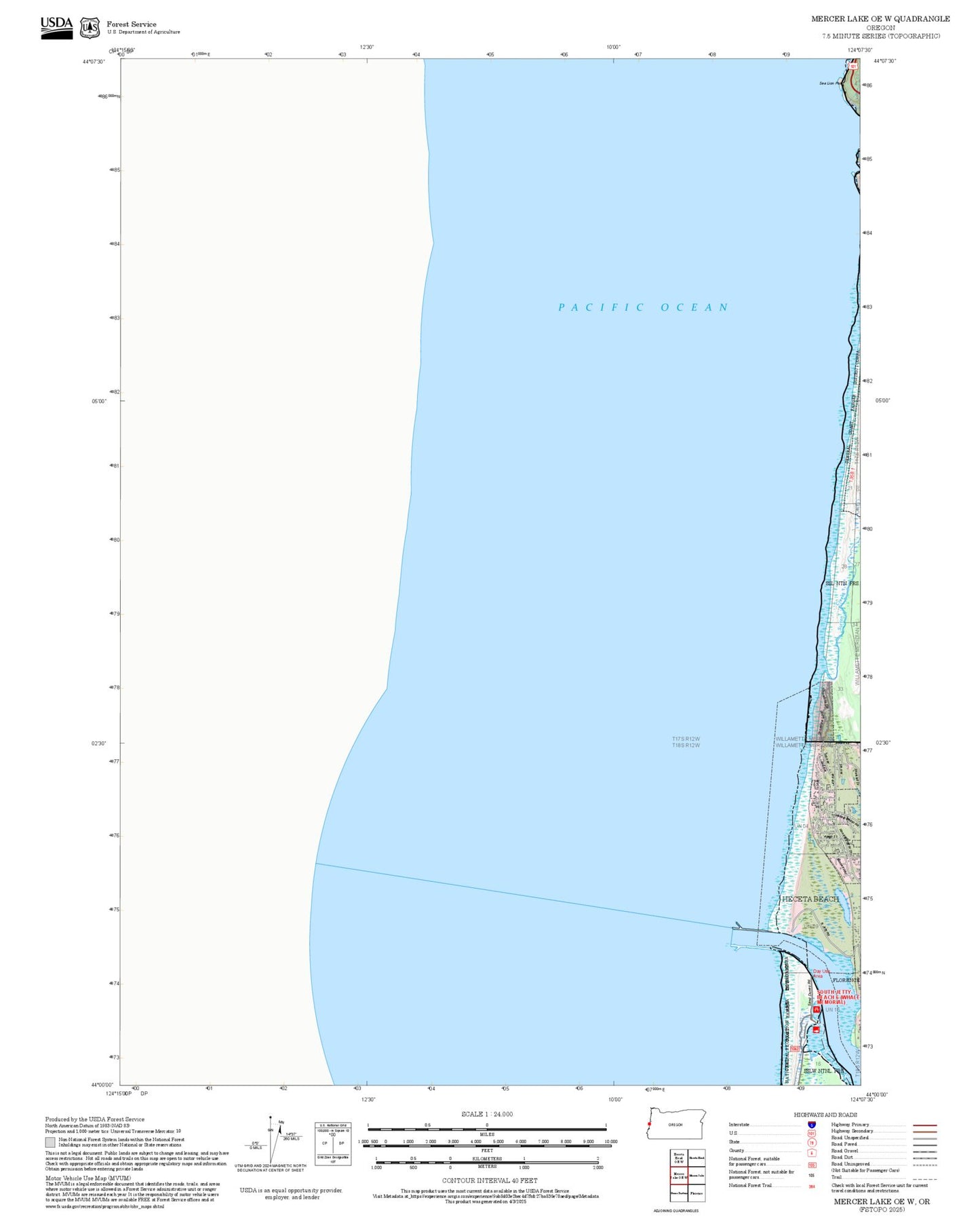 2025 Forest Service Topo Map of Mercer Lake OE W Oregon