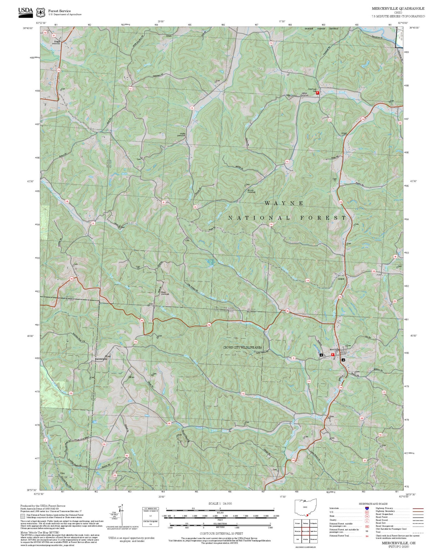 2025 Forest Service Topo Map of Mercerville Ohio