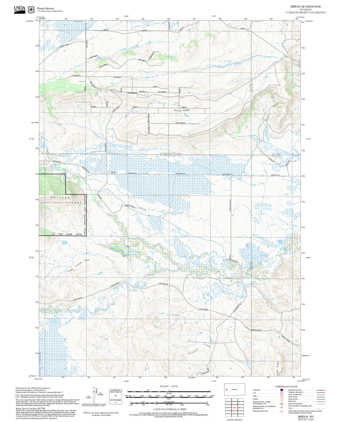 2025 Forest Service Topo Map of Merna Wyoming