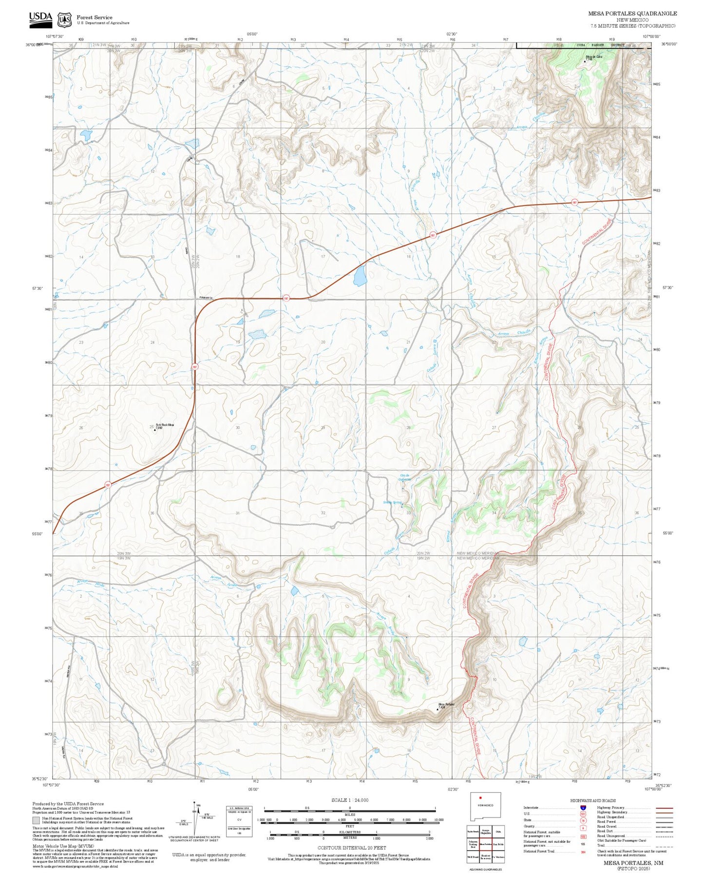 2025 Forest Service Topo Map of Mesa Portales New Mexico