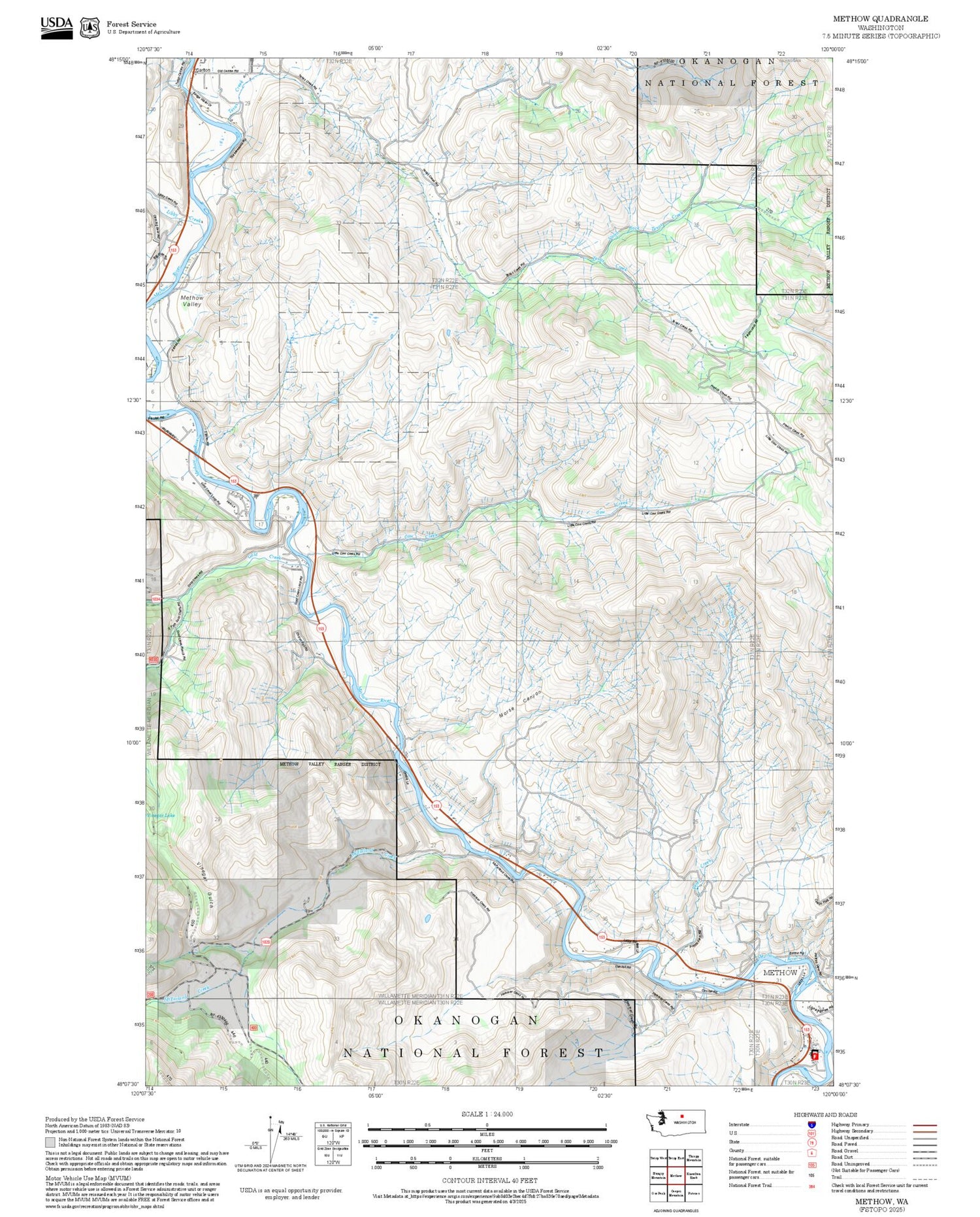 2025 Forest Service Topo Map of Methow Washington