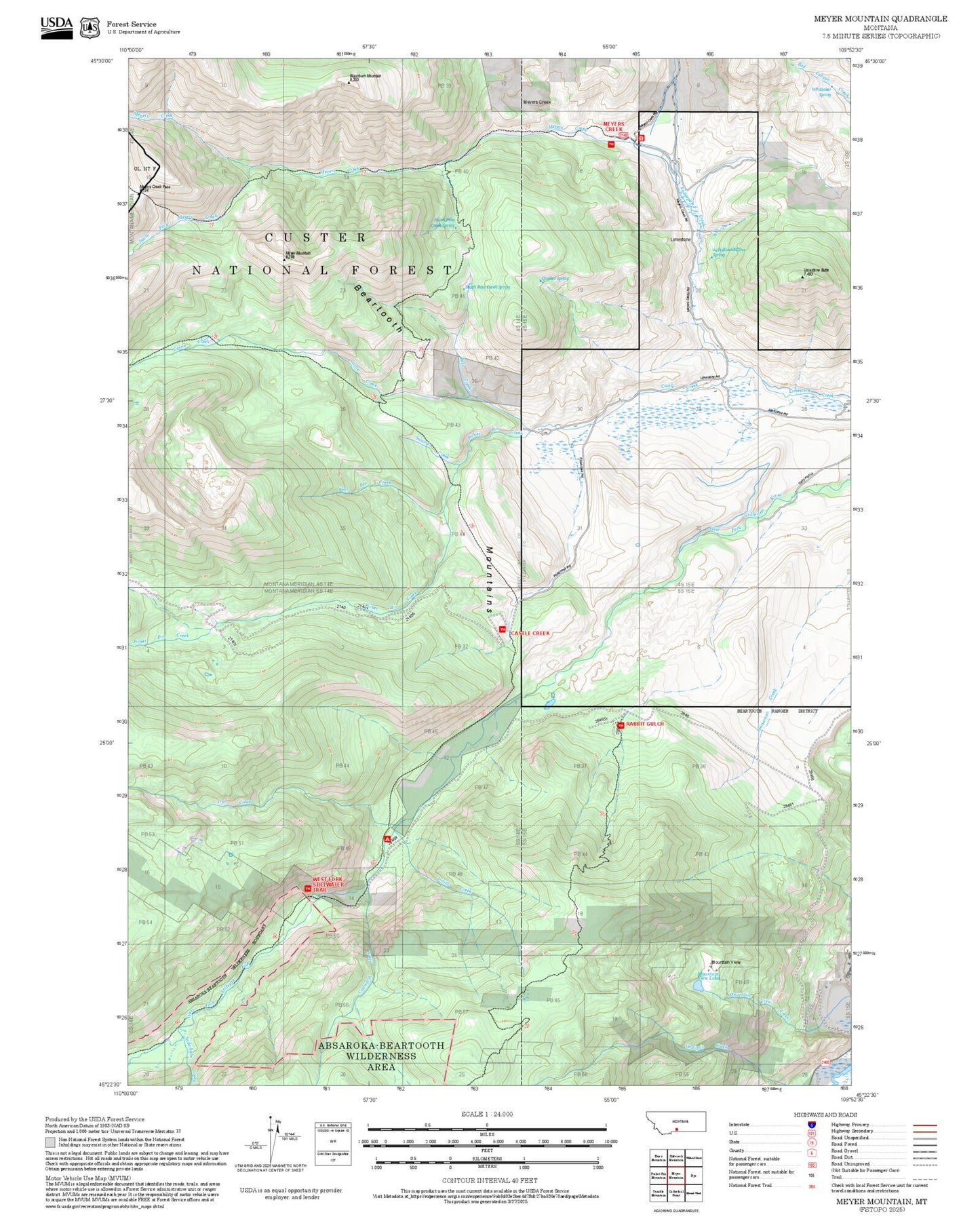 2025 Forest Service Topo Map of Meyer Mountain Montana