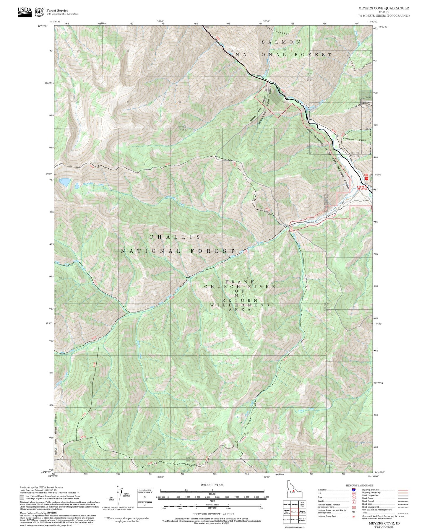 2025 Forest Service Topo Map of Meyers Cove Idaho