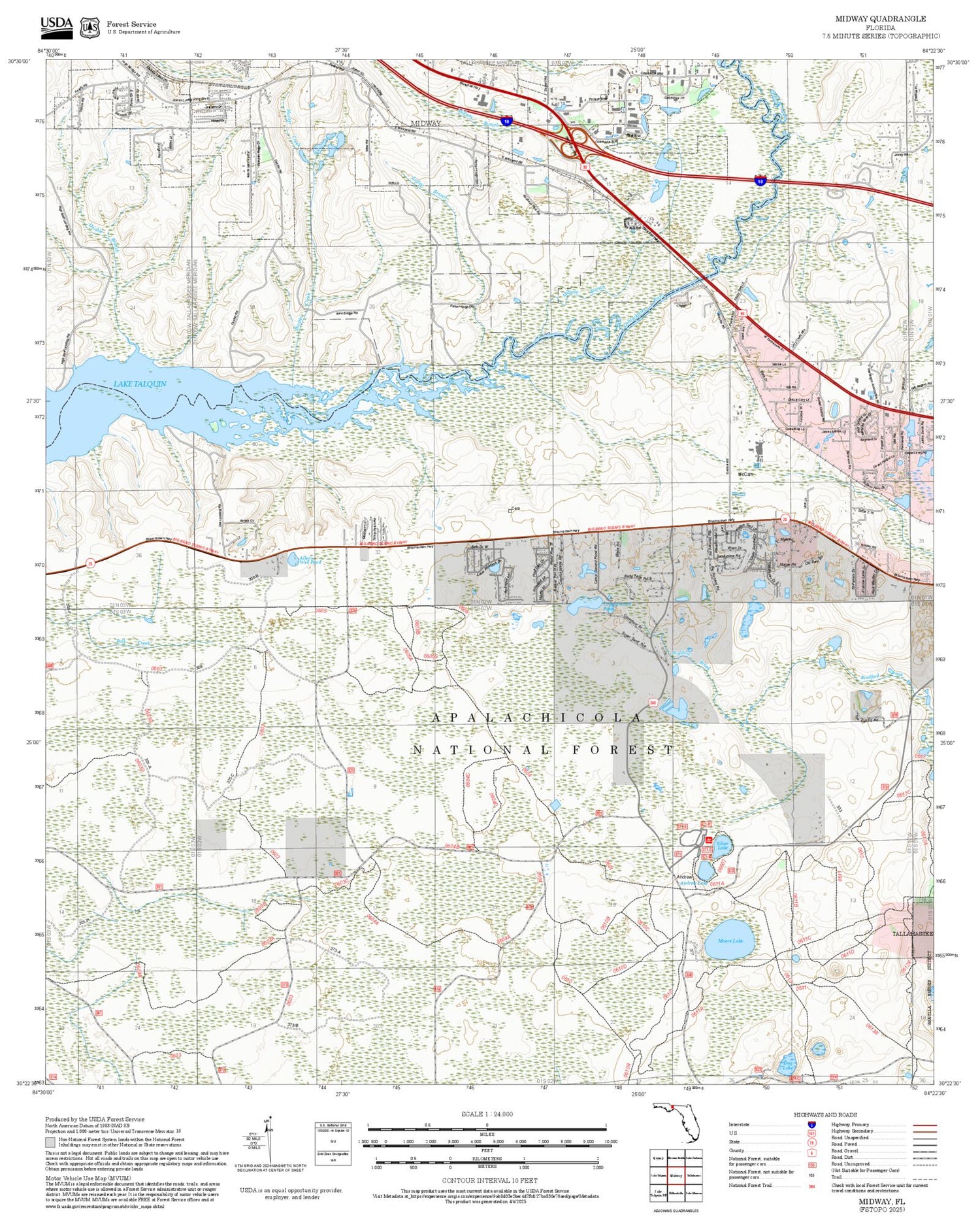 2025 Forest Service Topo Map of Midway Florida