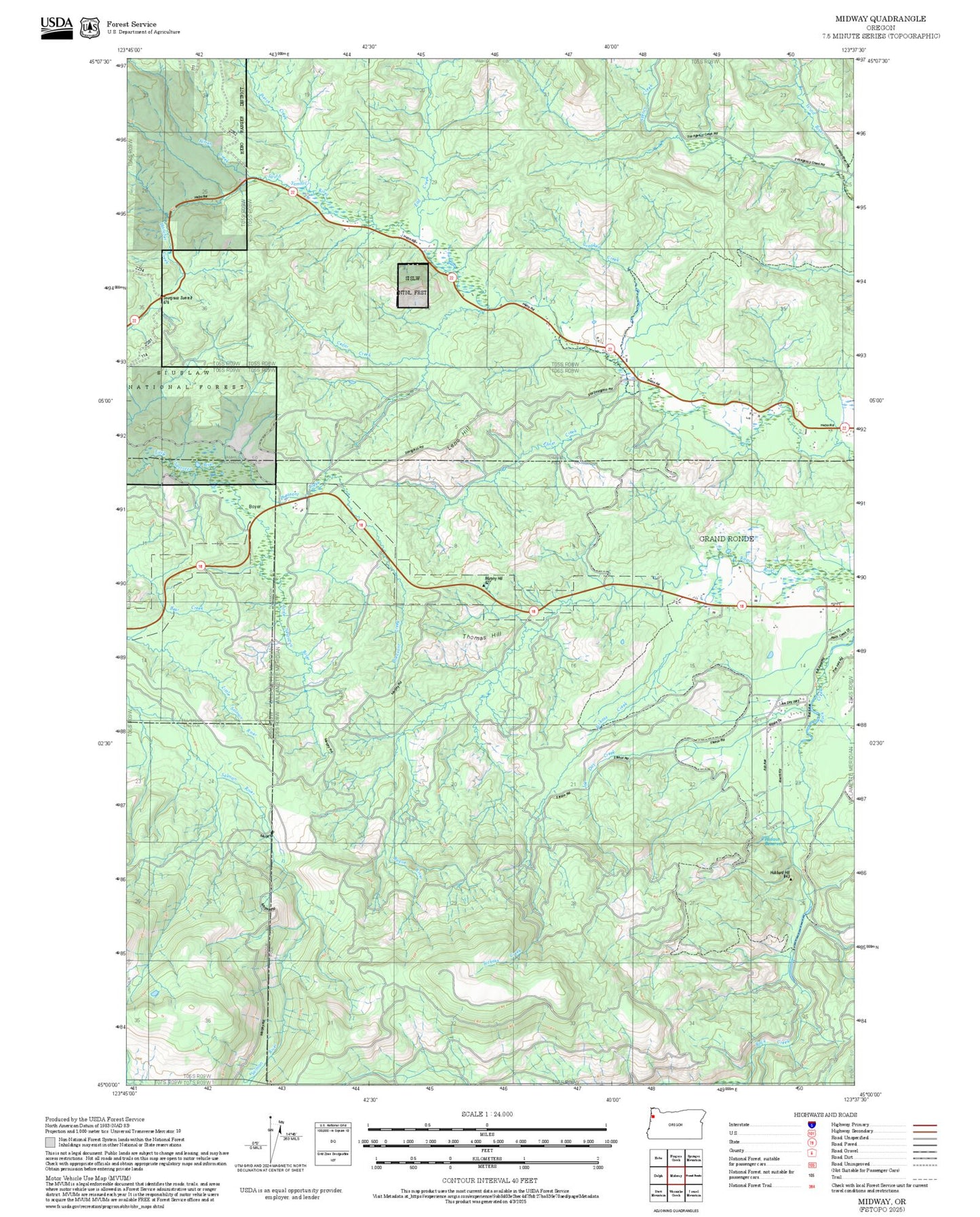 2025 Forest Service Topo Map of Midway Oregon