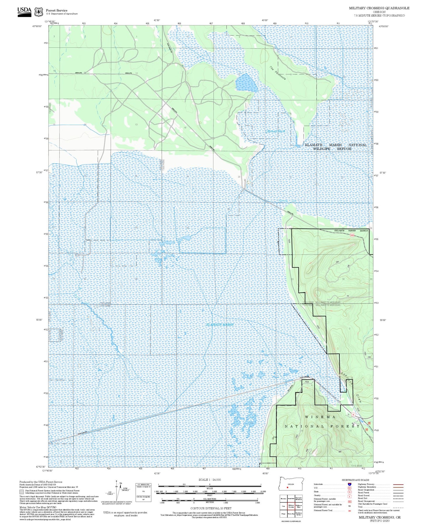 2025 Forest Service Topo Map of Military Crossing Oregon