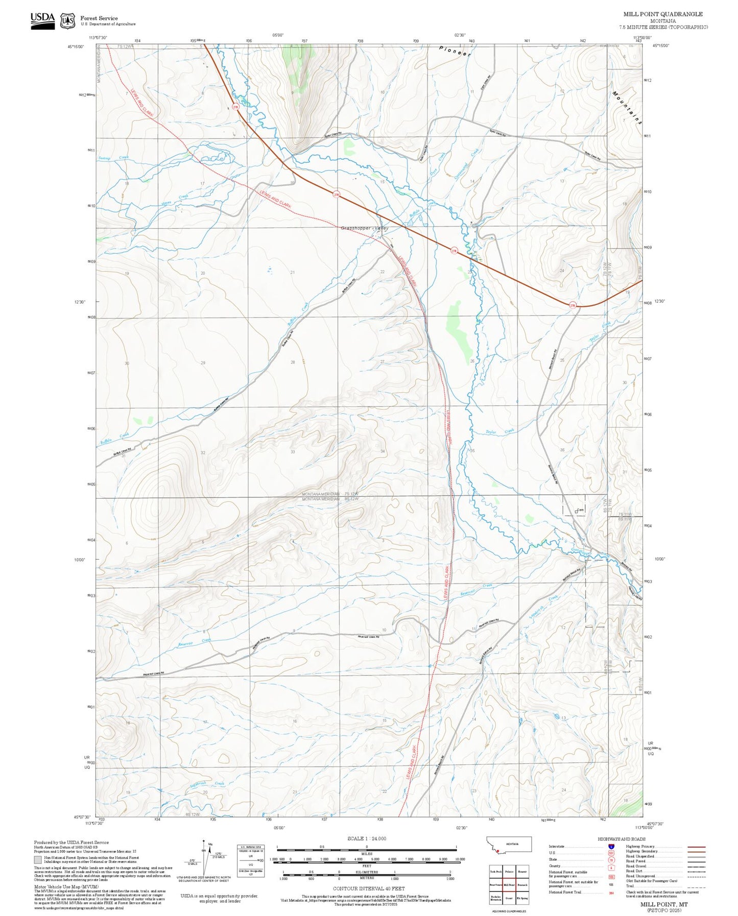 2025 Forest Service Topo Map of Mill Point Montana