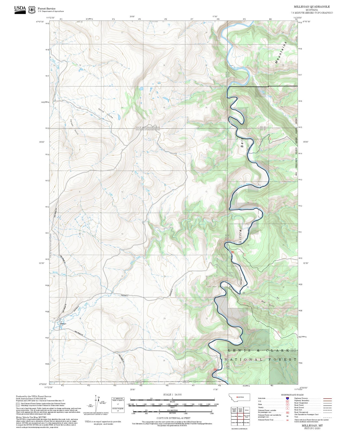 2025 Forest Service Topo Map of Millegan Montana