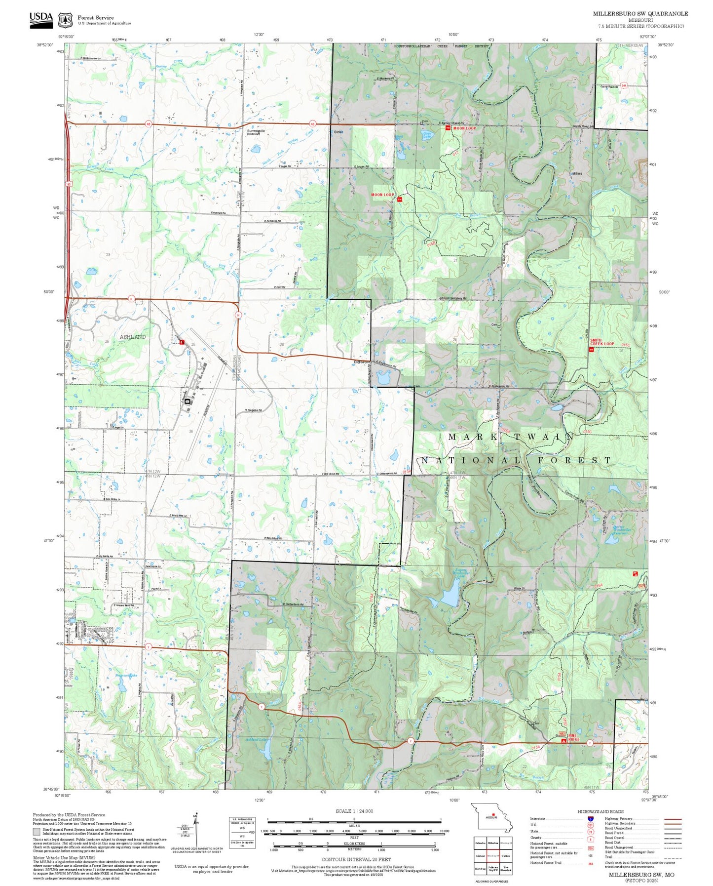 2025 Forest Service Topo Map of Millersburg SW Missouri
