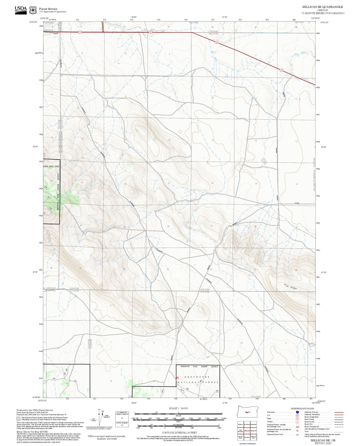 2025 Forest Service Topo Map of Millican SE Oregon