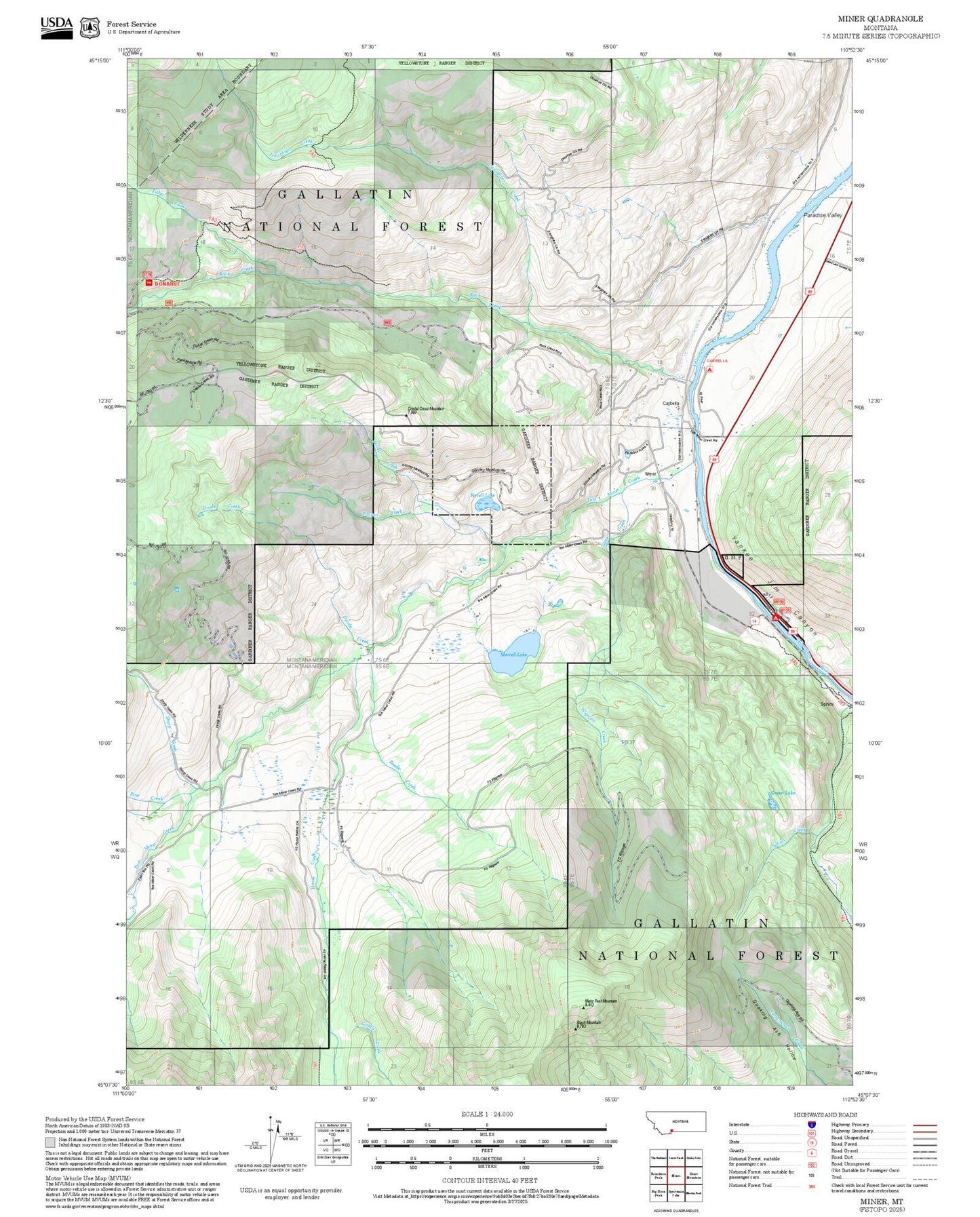 2025 Forest Service Topo Map of Miner Montana