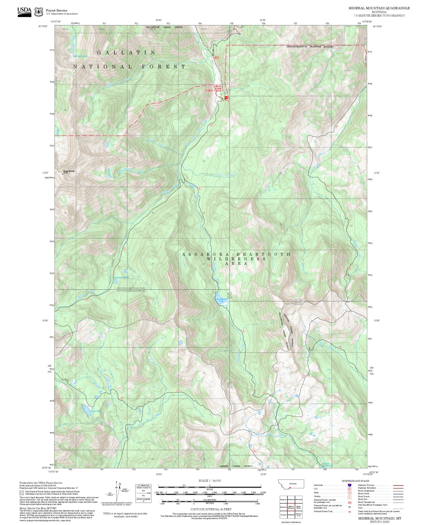 2025 Forest Service Topo Map of Mineral Mountain Montana
