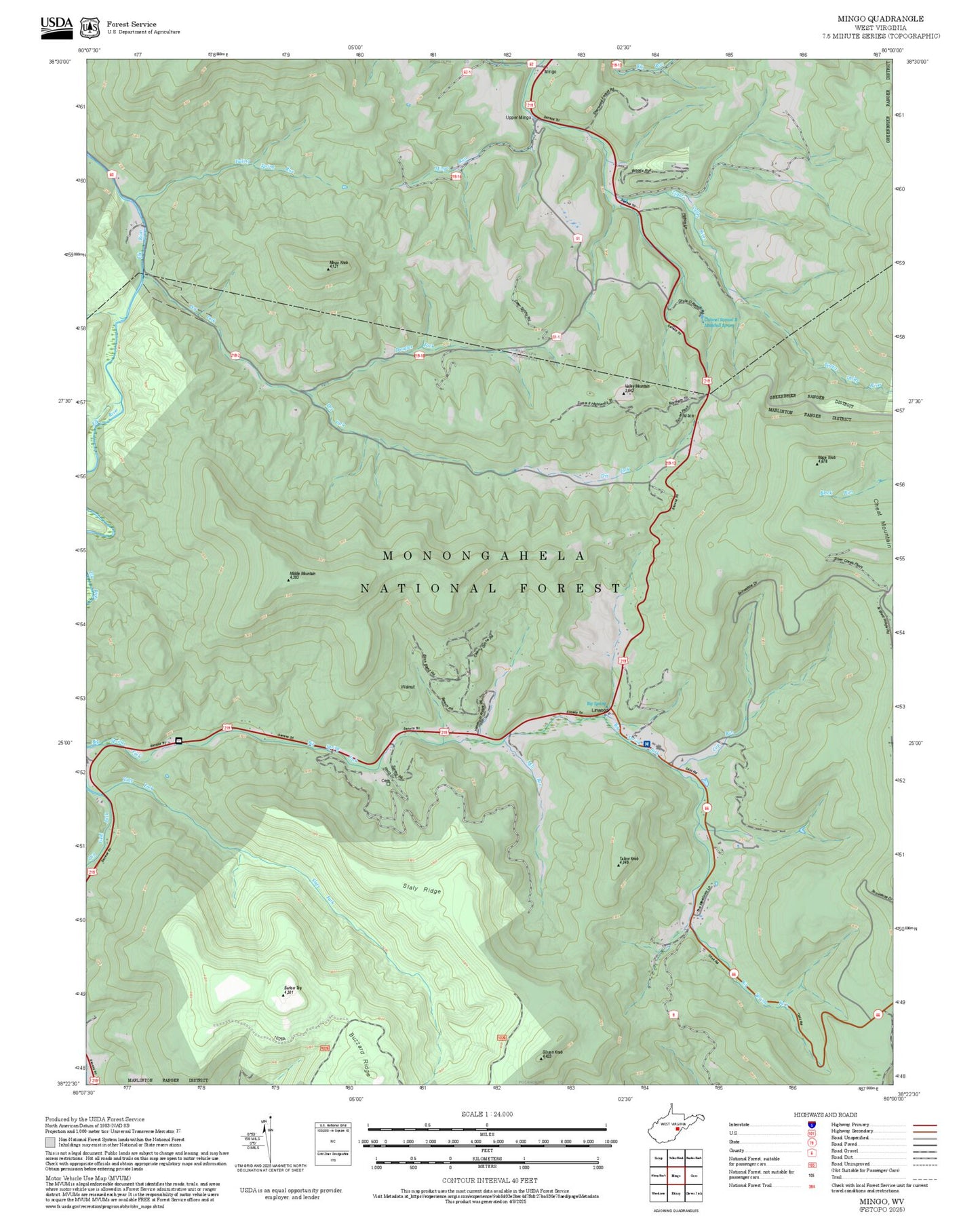 2025 Forest Service Topo Map of Mingo West Virginia