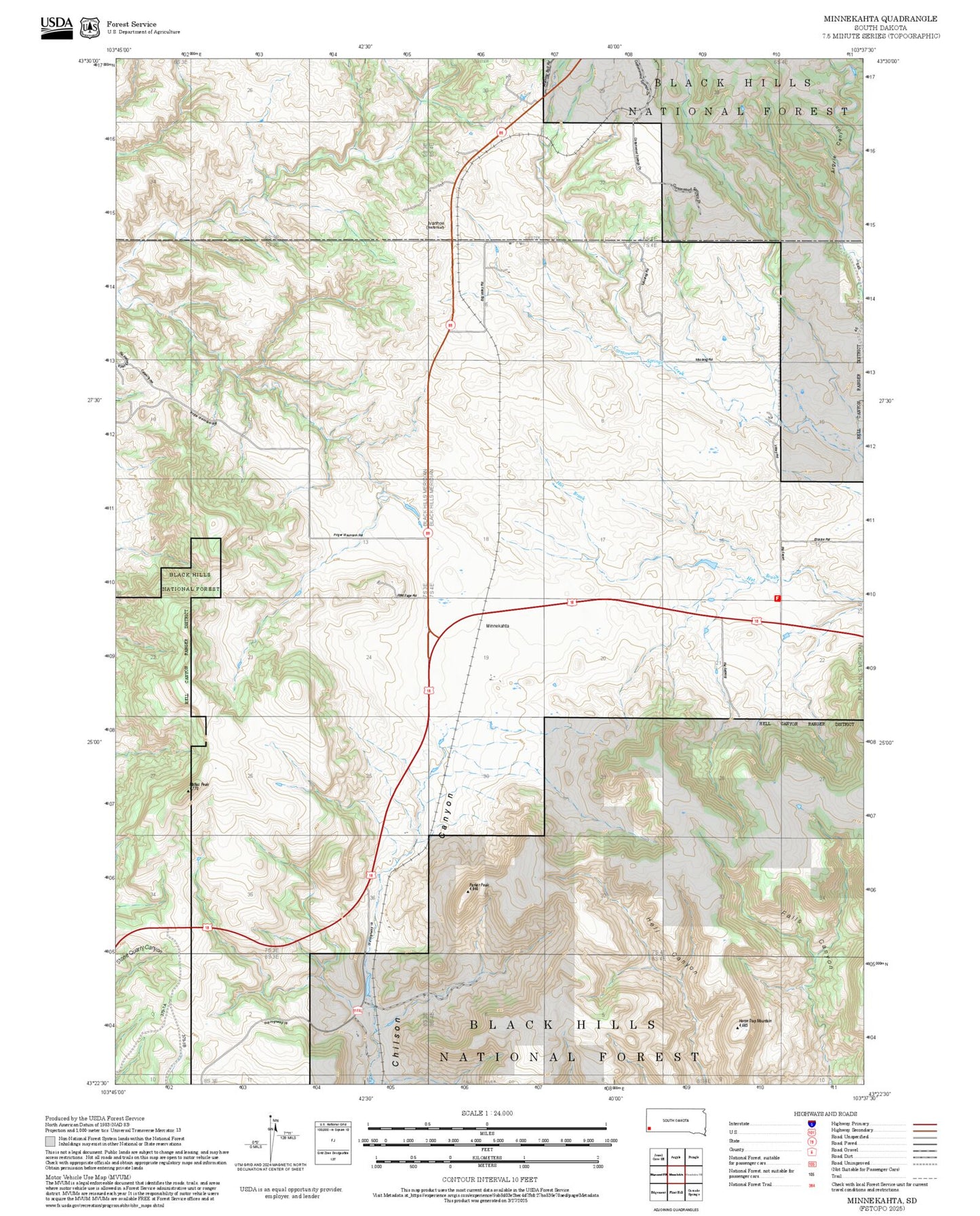 2025 Forest Service Topo Map of Minnekahta South Dakota
