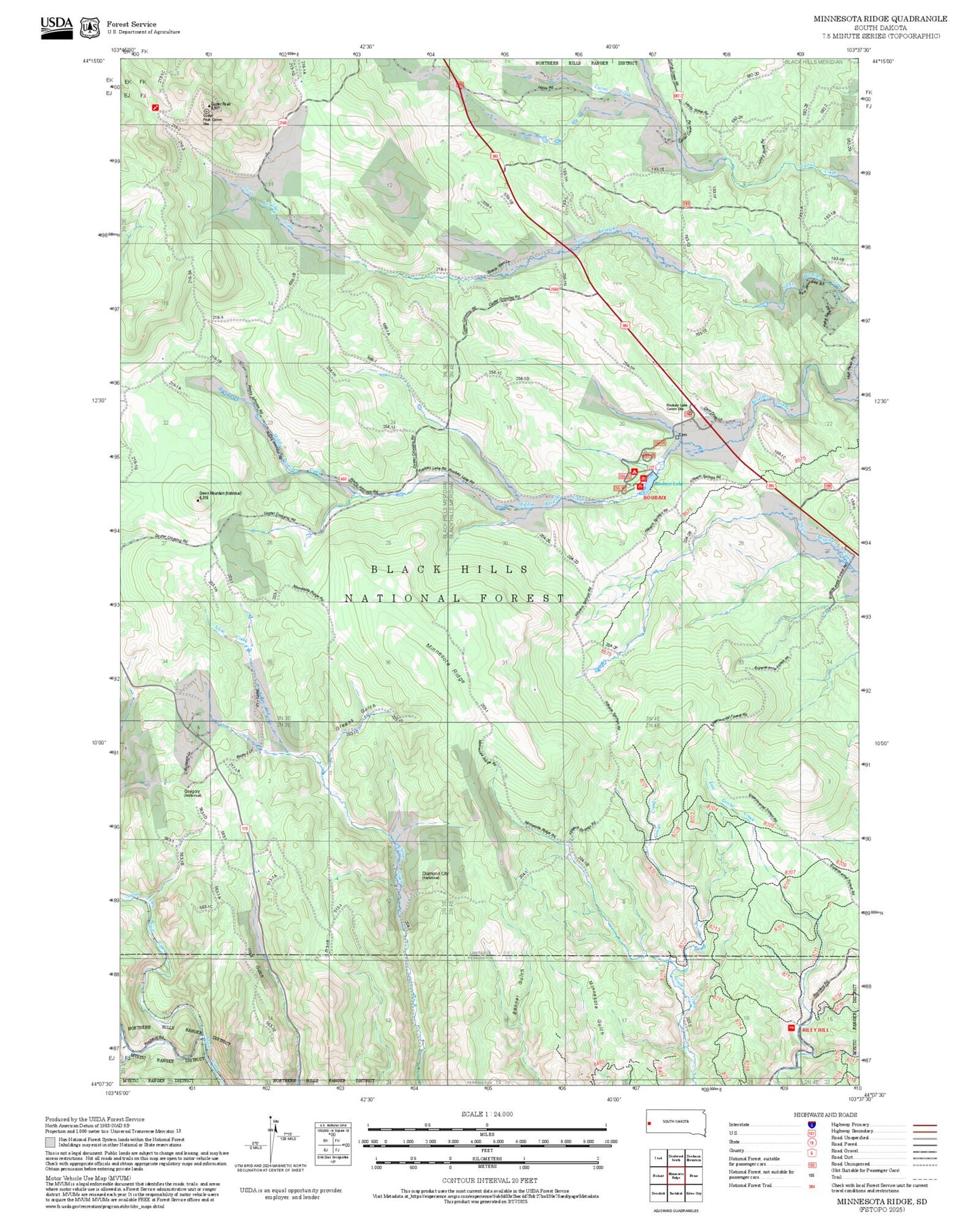 2025 Forest Service Topo Map of Minnesota Ridge South Dakota