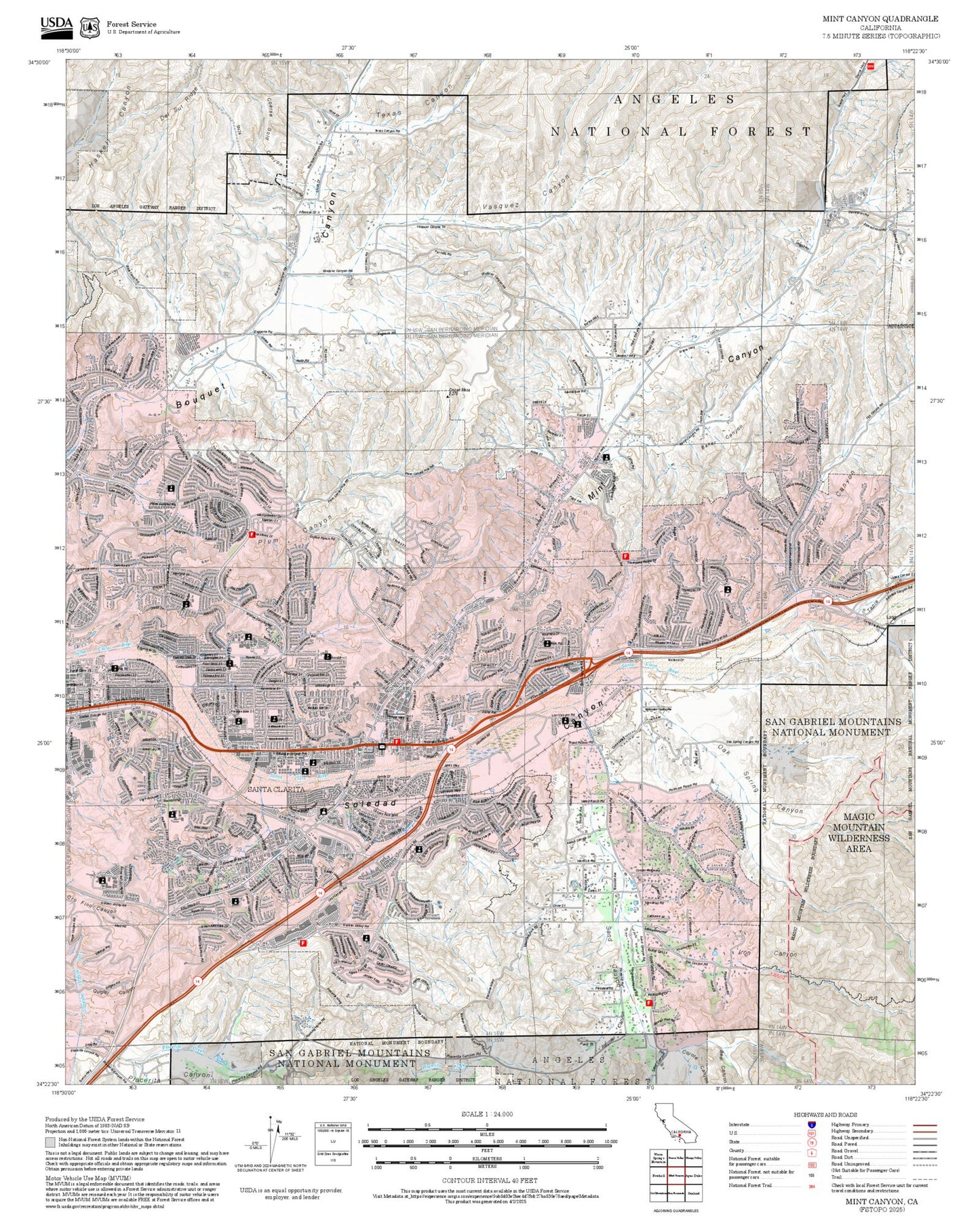 2025 Forest Service Topo Map of Mint Canyon California