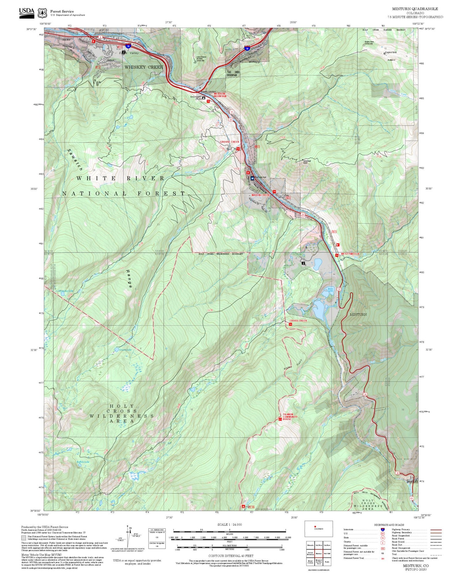 2025 Forest Service Topo Map of Minturn Colorado