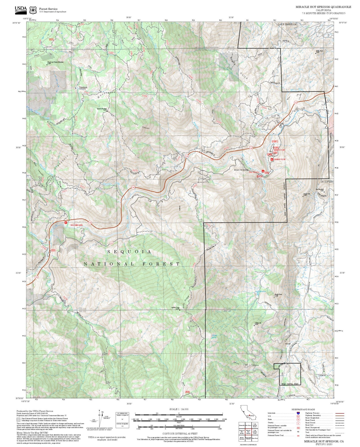 2025 Forest Service Topo Map of Miracle Hot Springs California
