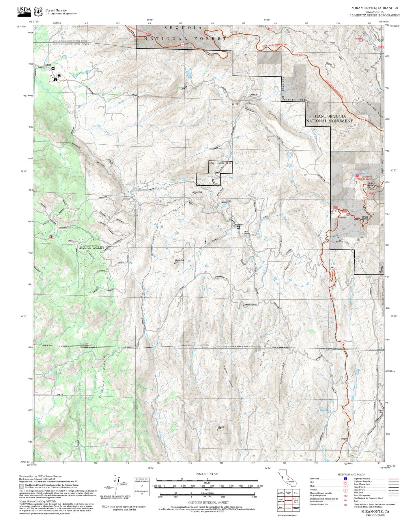 2025 Forest Service Topo Map of Miramonte California
