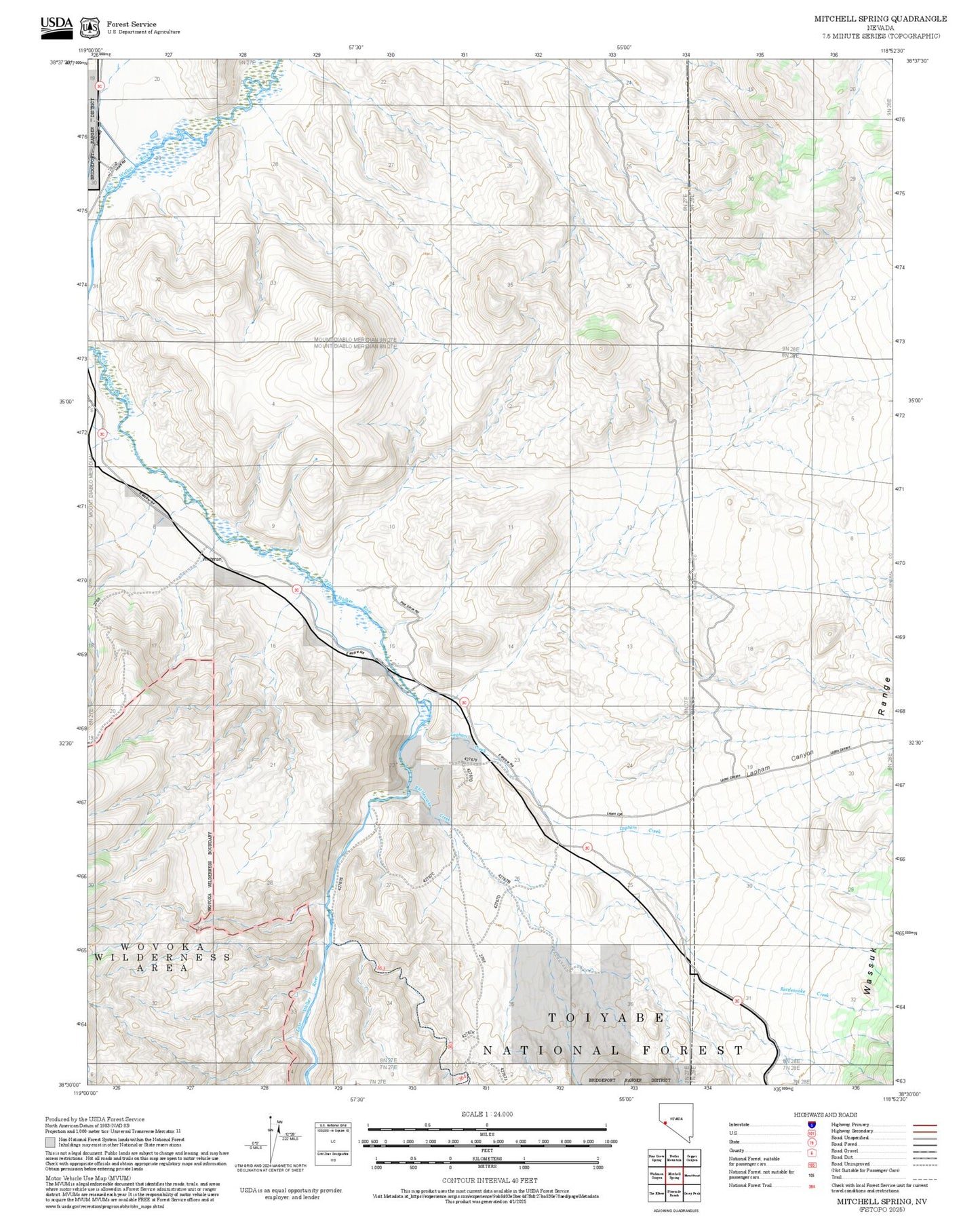 2025 Forest Service Topo Map of Mitchell Spring Nevada