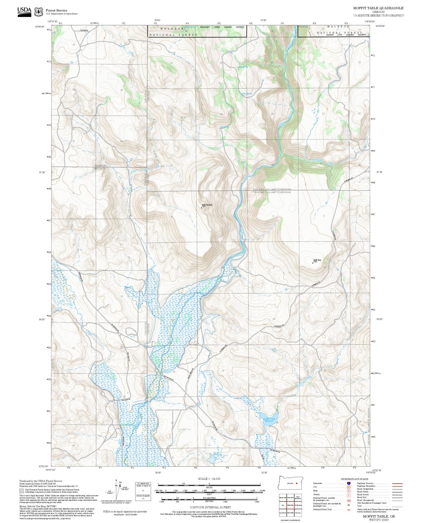 2025 Forest Service Topo Map of Moffit Table Oregon