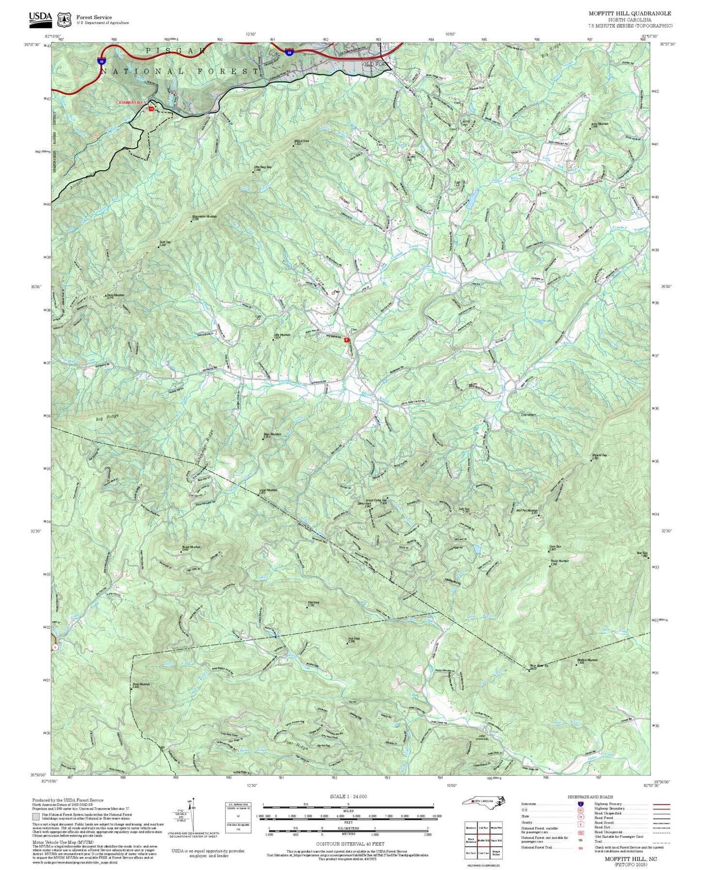 2025 Forest Service Topo Map of Moffitt Hill North Carolina