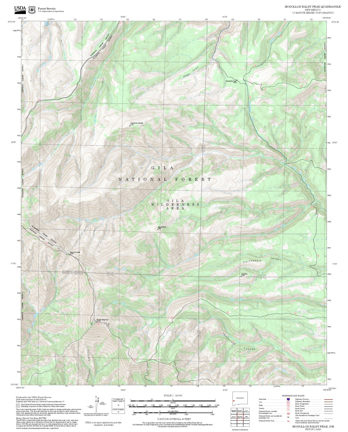 2025 Forest Service Topo Map of Mogollon Baldy Peak New Mexico