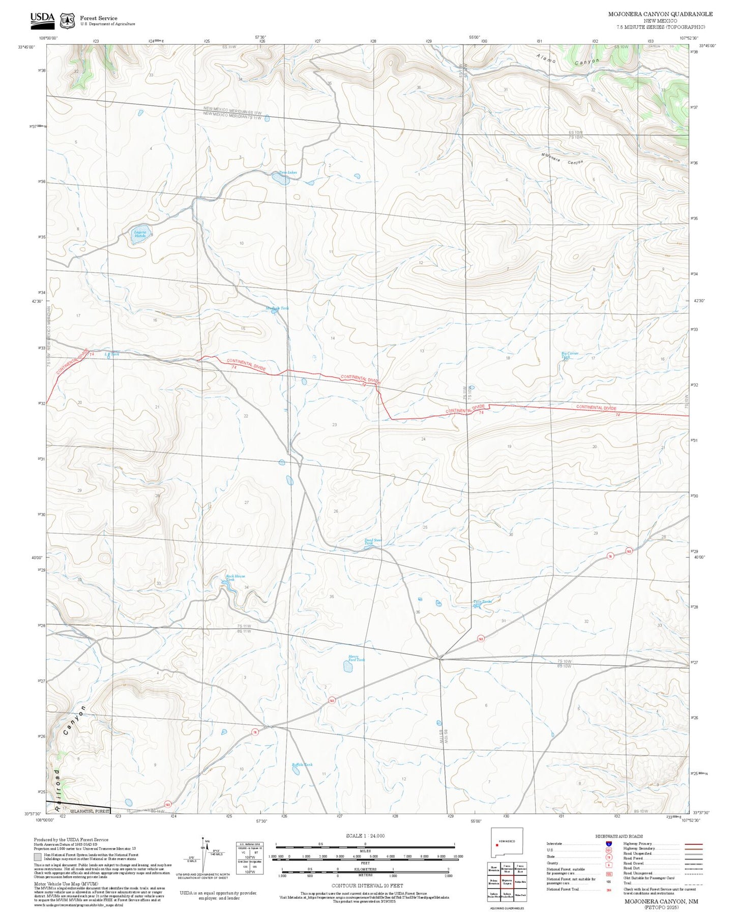 2025 Forest Service Topo Map of Mojonera Canyon New Mexico