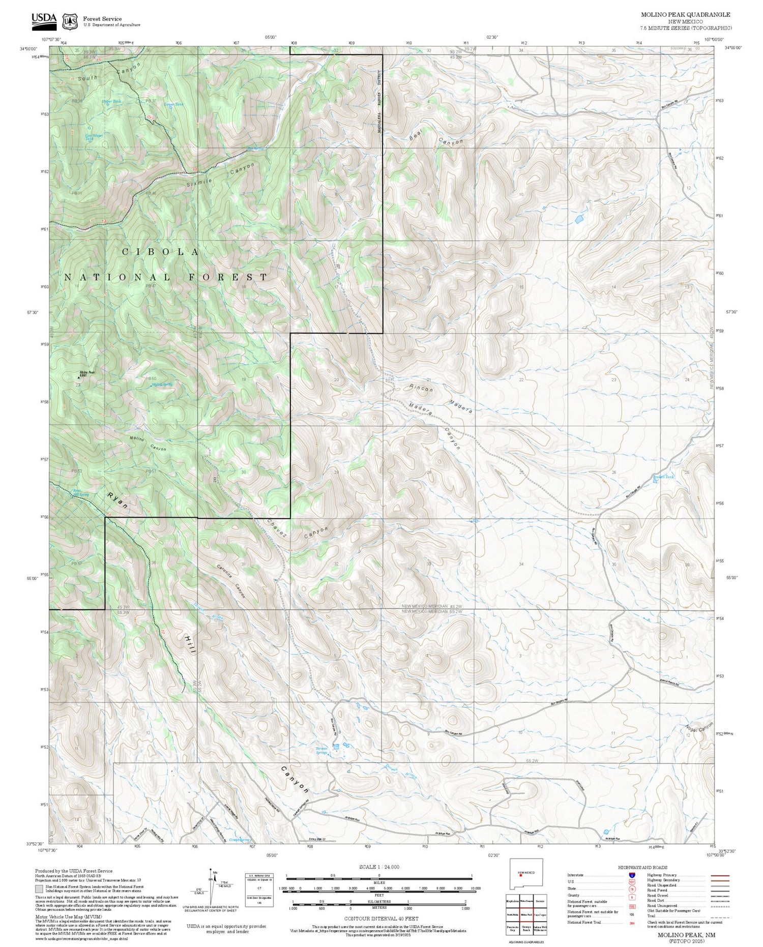 2025 Forest Service Topo Map of Molino Peak New Mexico