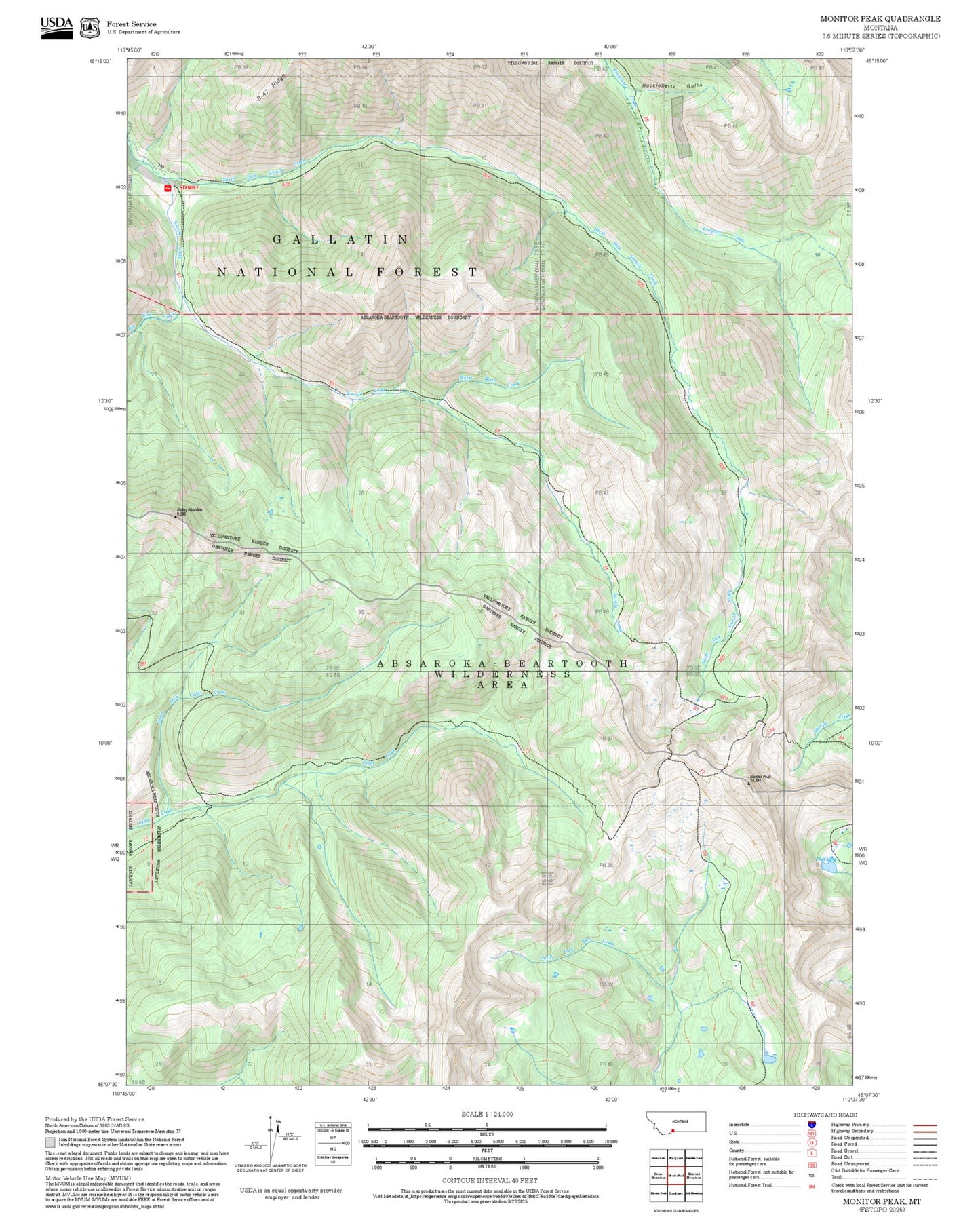 2025 Forest Service Topo Map of Monitor Peak Montana