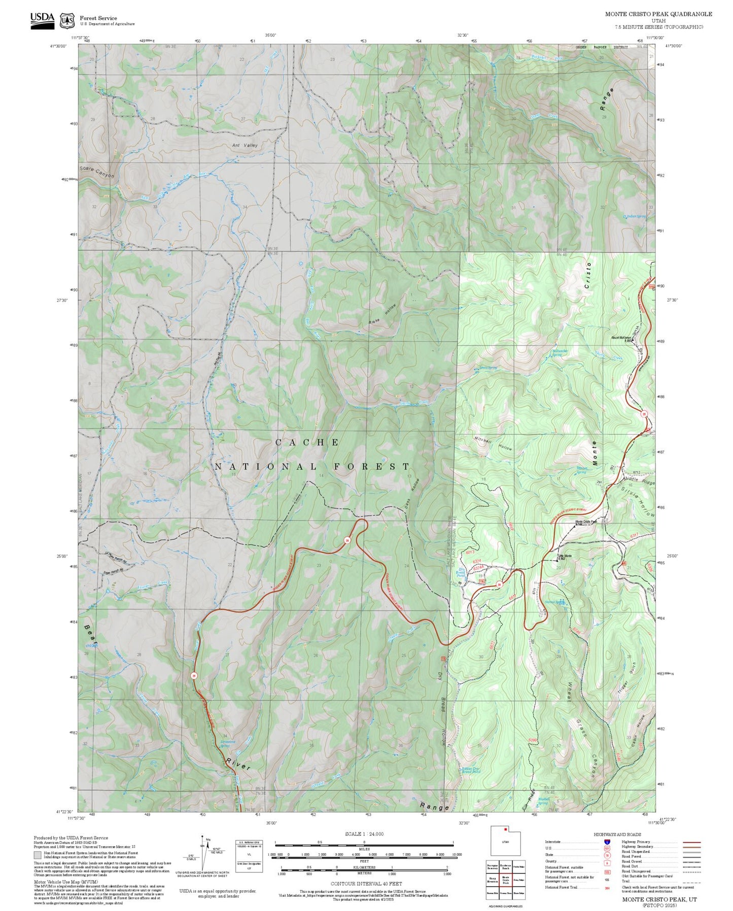 2025 Forest Service Topo Map of Monte Cristo Peak Utah