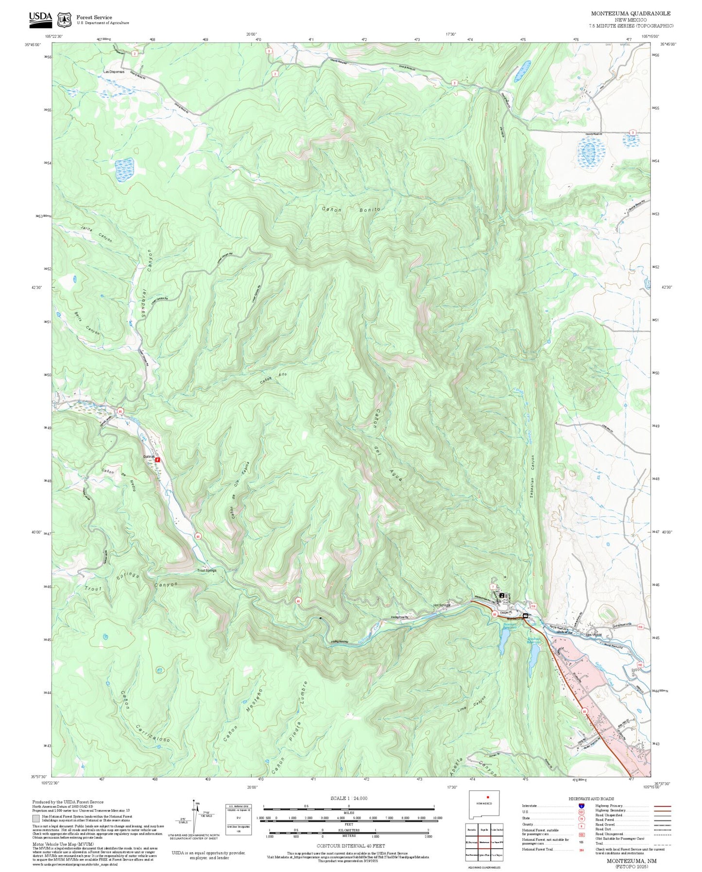 2025 Forest Service Topo Map of Montezuma New Mexico