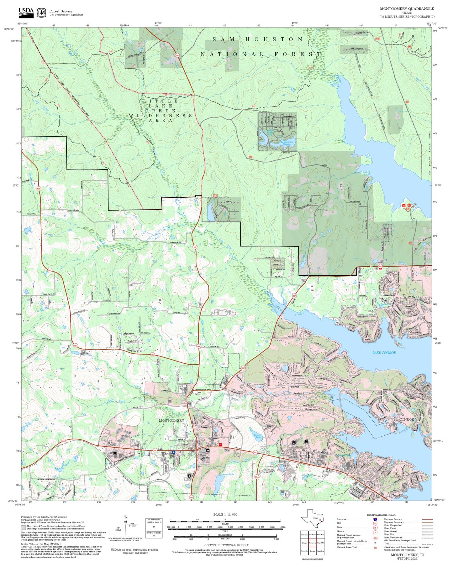 2025 Forest Service Topo Map of Montgomery Texas