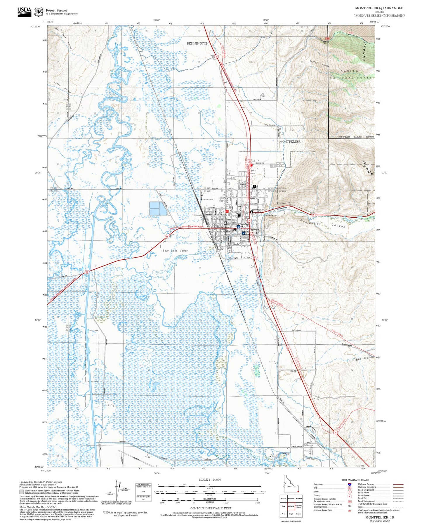 2025 Forest Service Topo Map of Montpelier Idaho