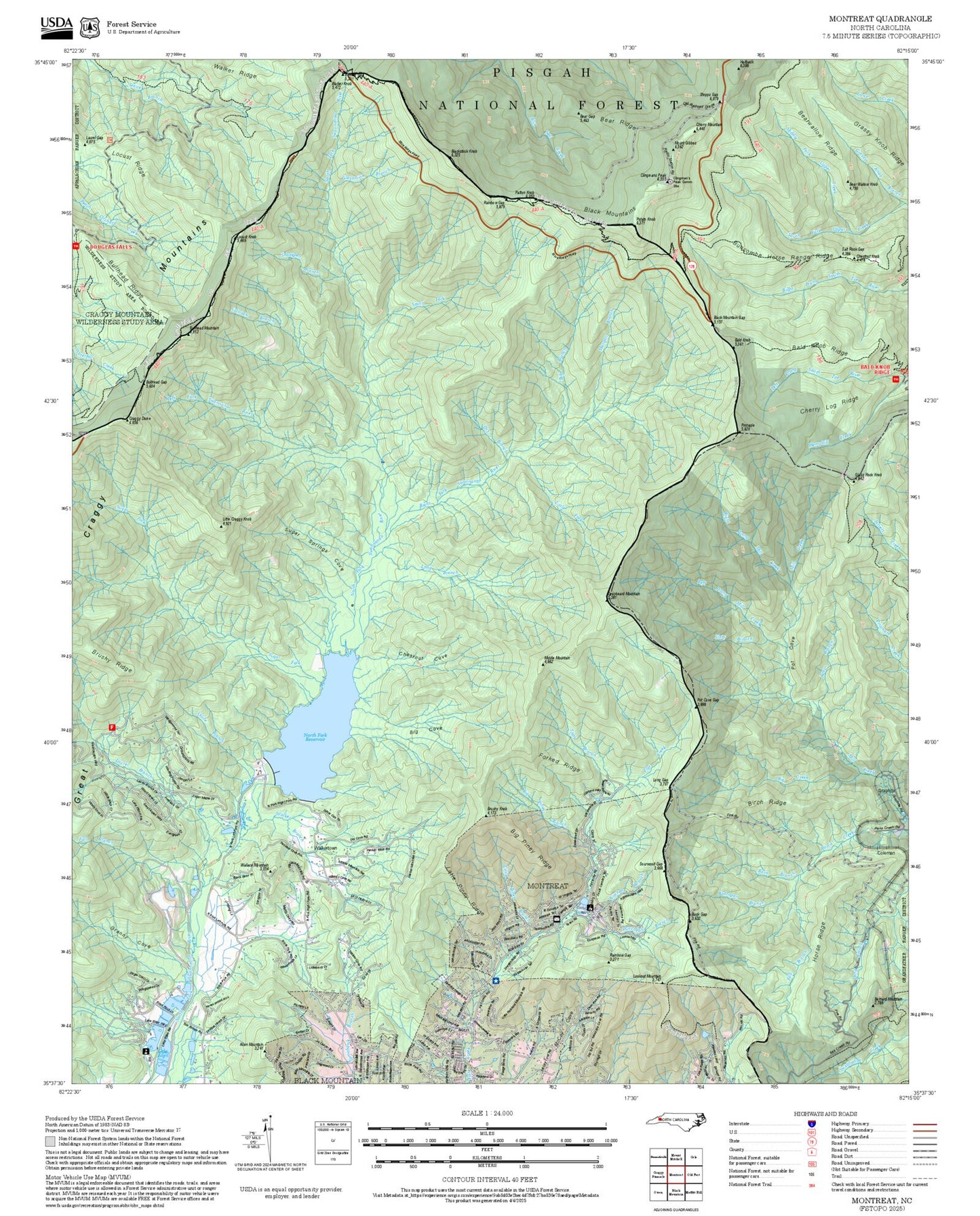 2025 Forest Service Topo Map of Montreat North Carolina