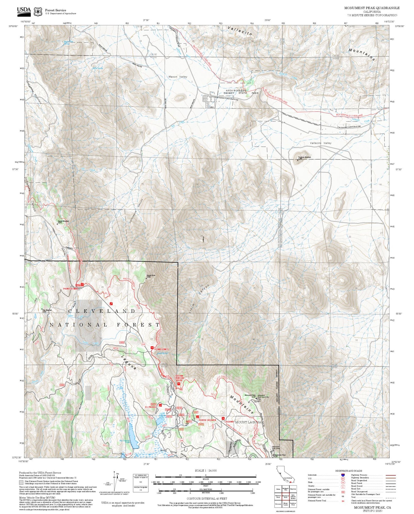 2025 Forest Service Topo Map of Monument Peak California