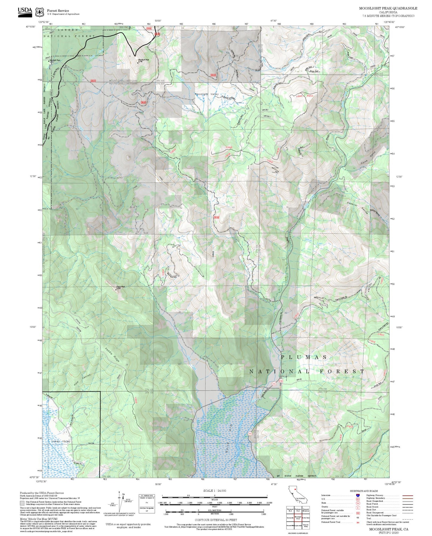 2025 Forest Service Topo Map of Moonlight Peak California