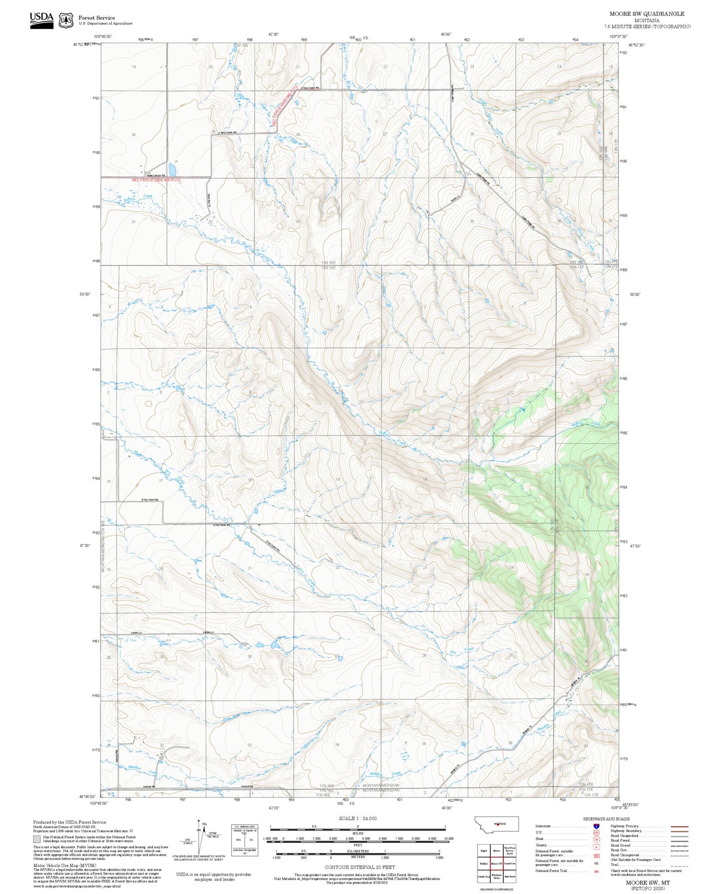 2025 Forest Service Topo Map of Moore SW Montana