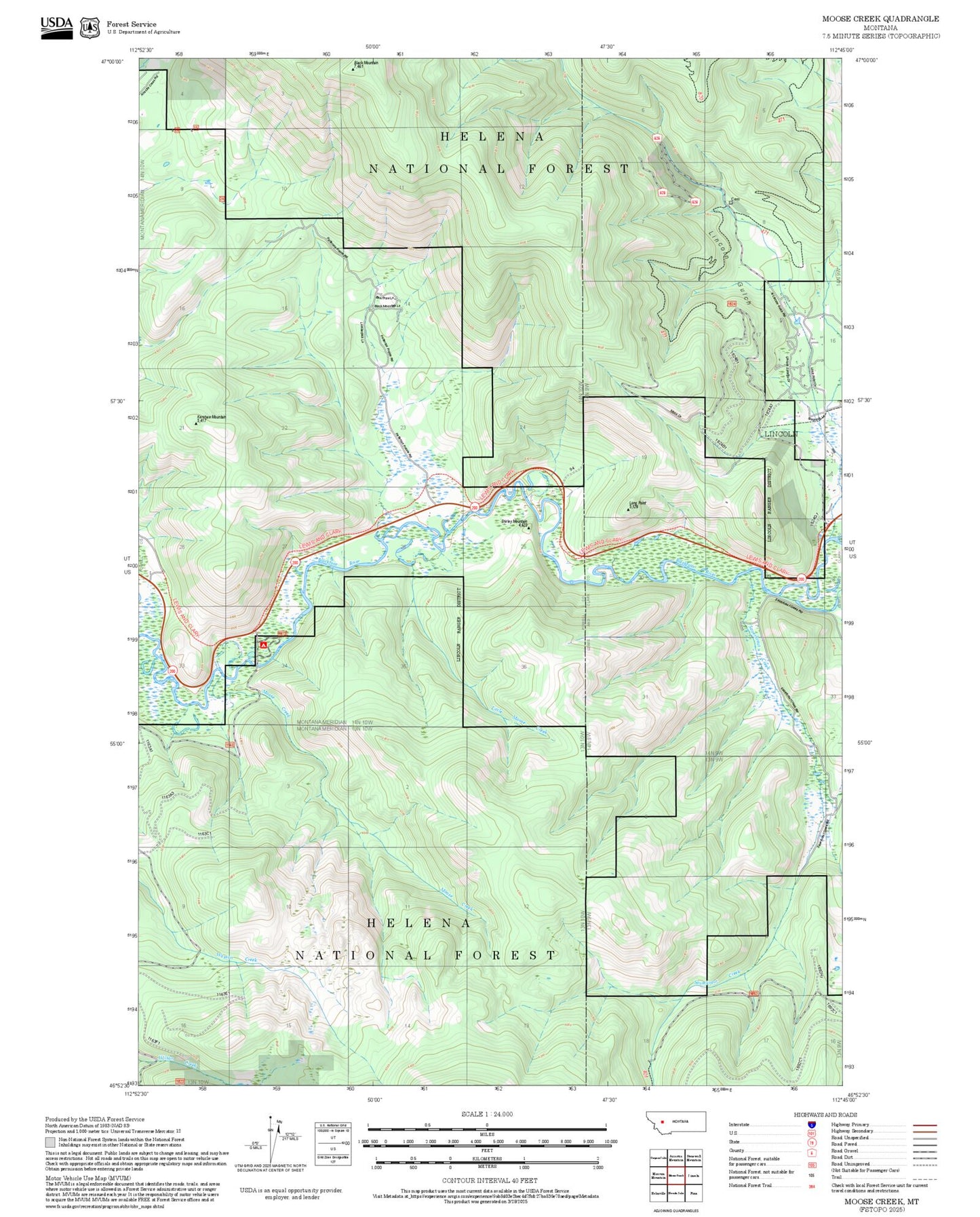 2025 Forest Service Topo Map of Moose Creek Montana