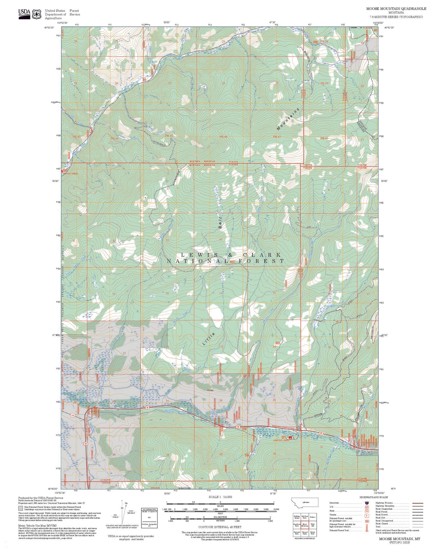 2025 Forest Service Topo Map of Moose Mountain Montana