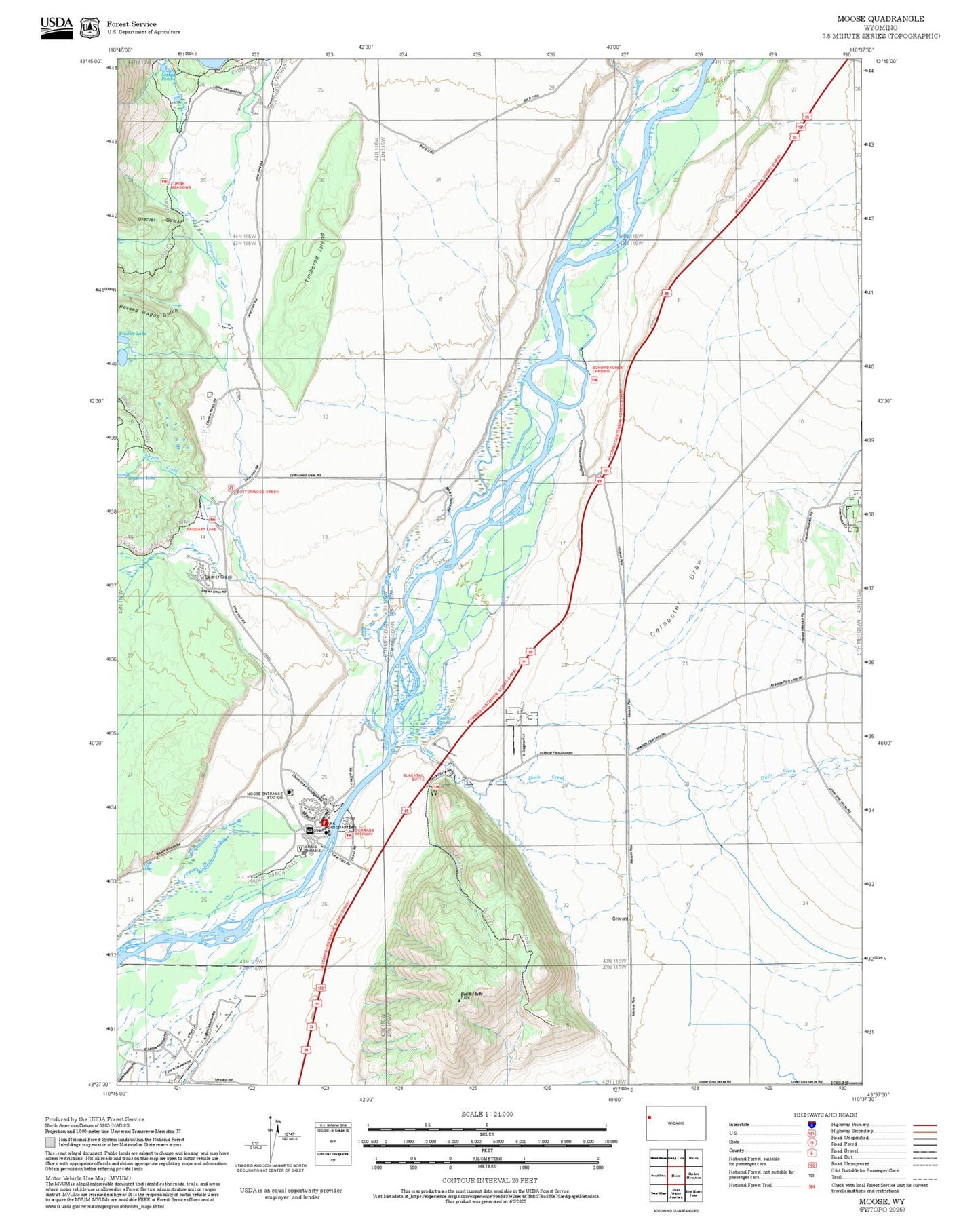 2025 Forest Service Topo Map of Moose Wyoming