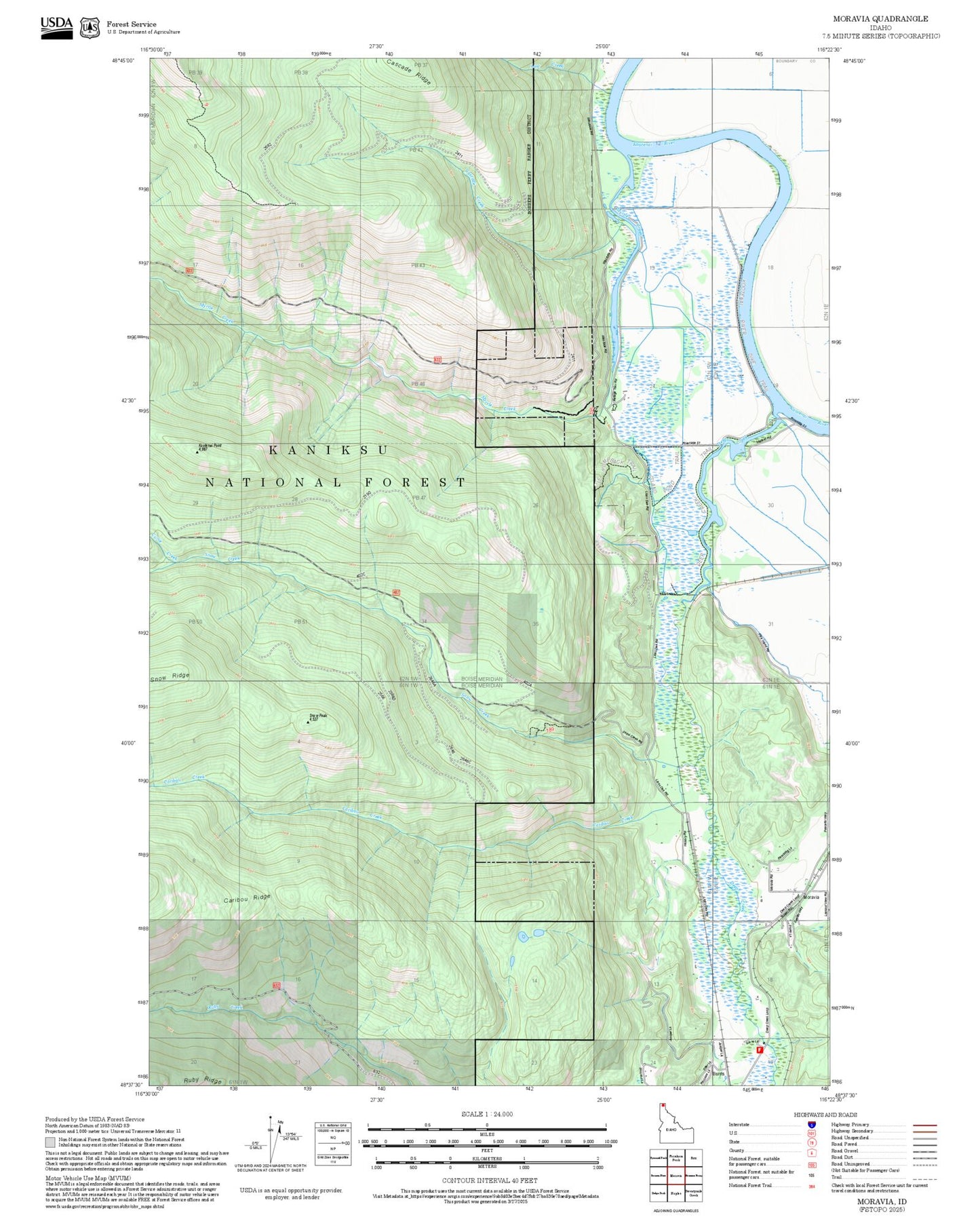 2025 Forest Service Topo Map of Moravia Idaho