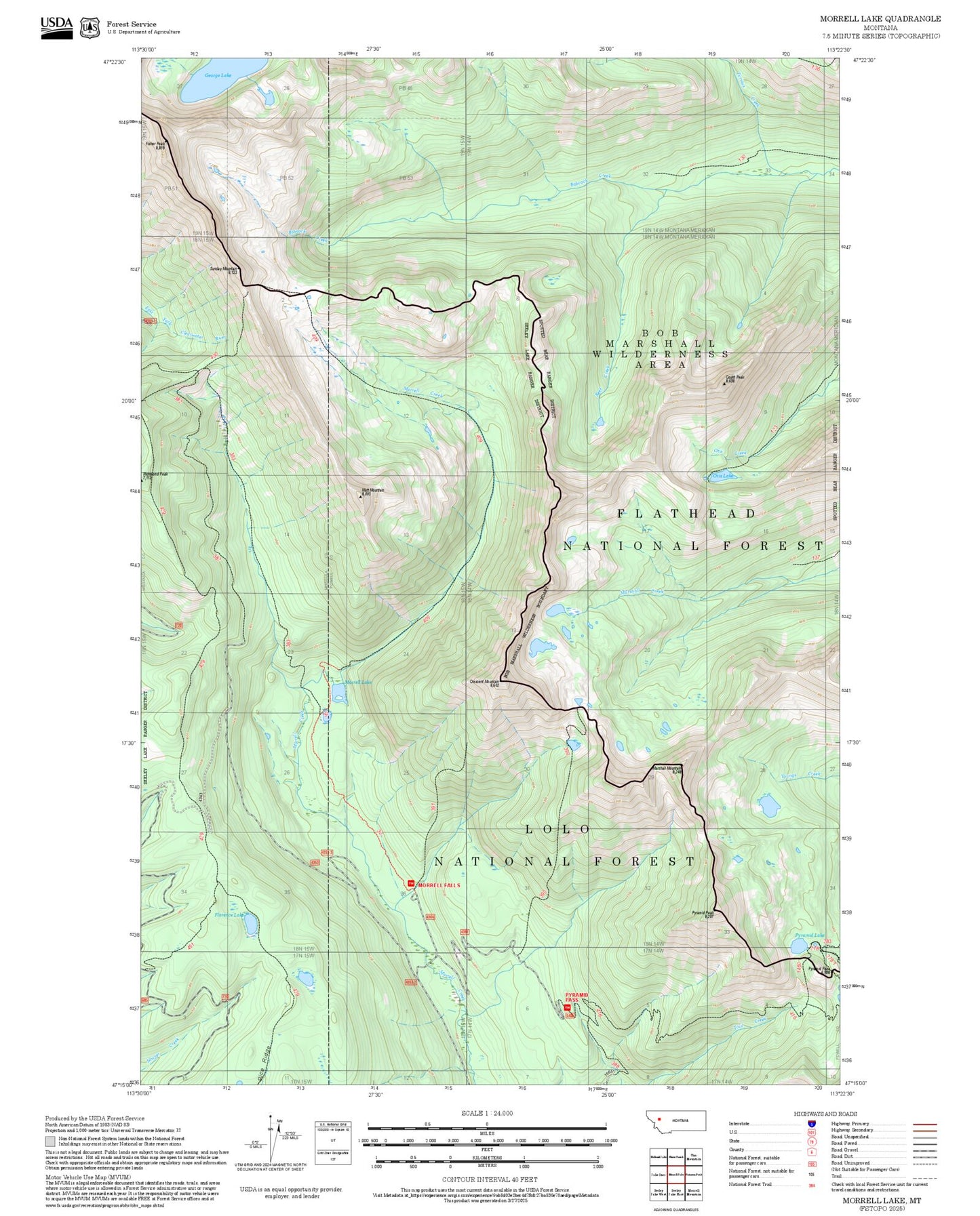 2025 Forest Service Topo Map of Morrell Lake Montana