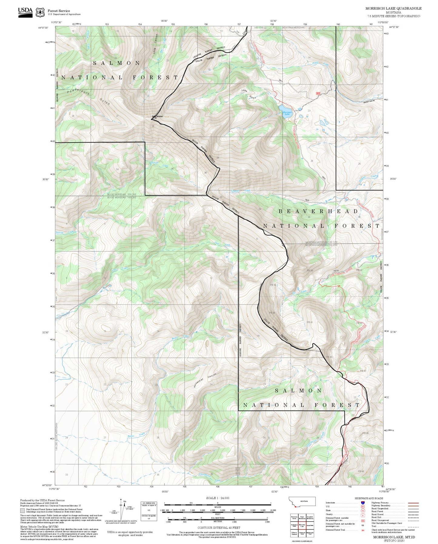 2025 Forest Service Topo Map of Morrison Lake Montana