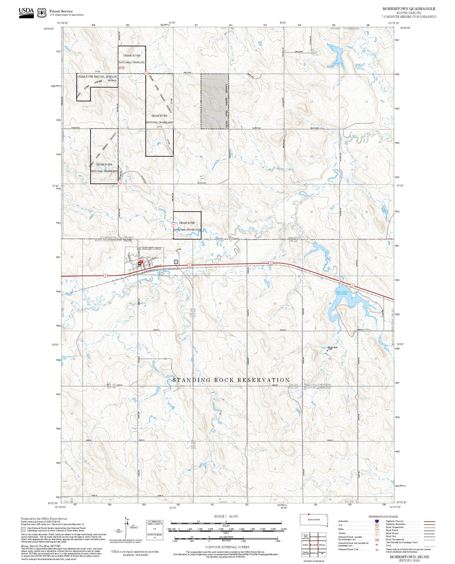 2025 Forest Service Topo Map of Morristown South Dakota