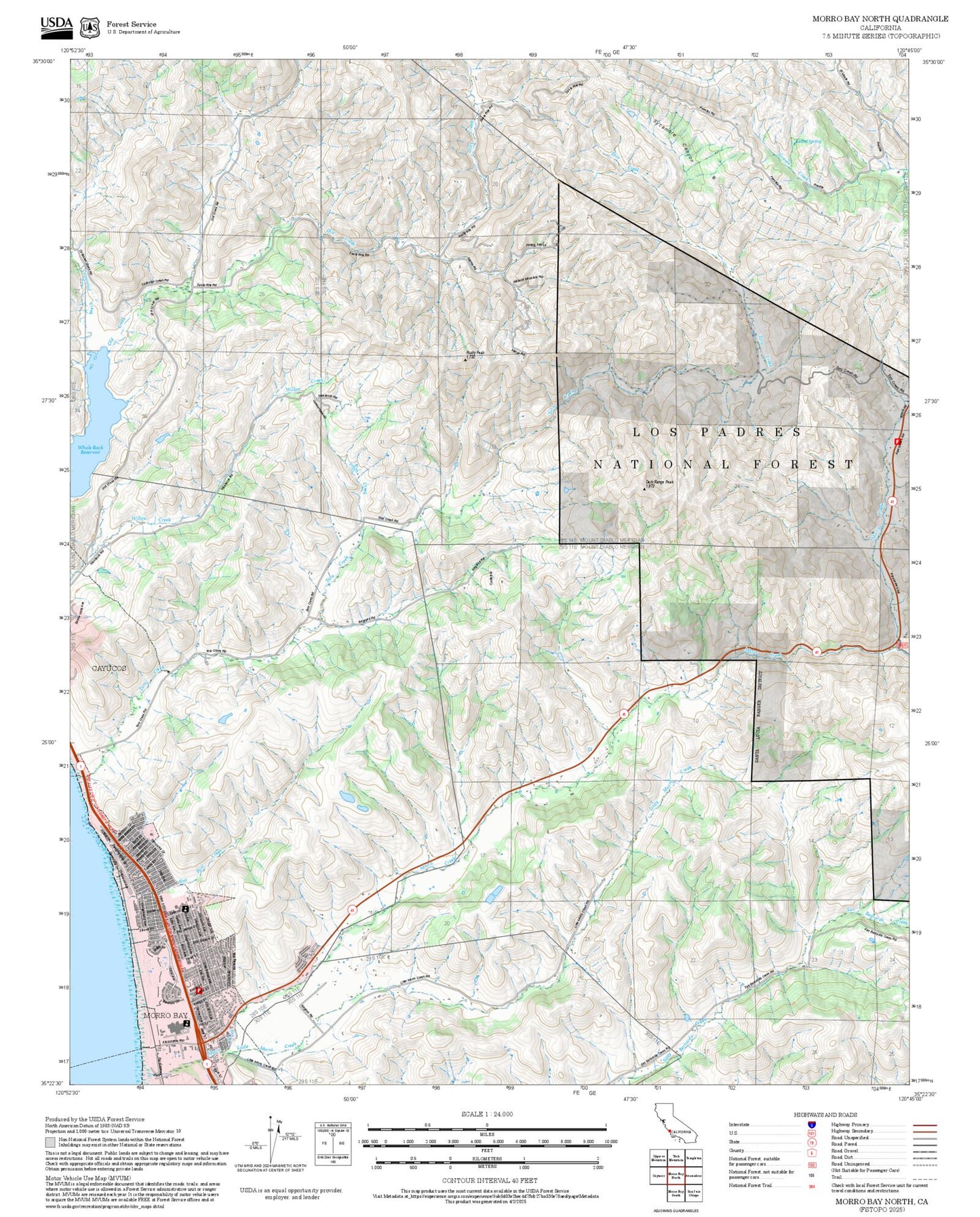 2025 Forest Service Topo Map of Morro Bay North California