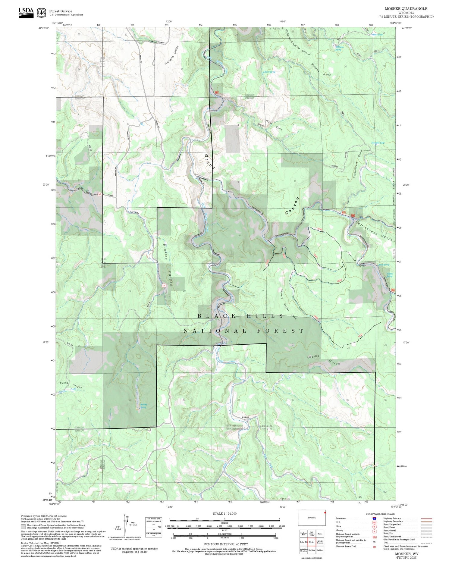 2025 Forest Service Topo Map of Moskee Wyoming