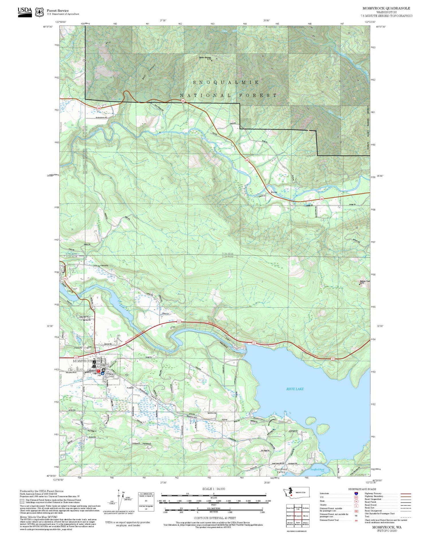 2025 Forest Service Topo Map of Mossyrock Washington