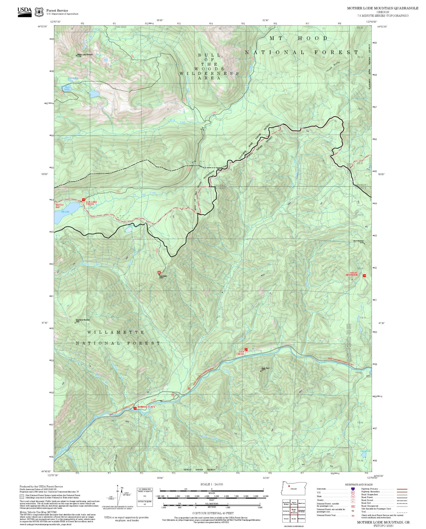 2025 Forest Service Topo Map of Mother Lode Mountain Oregon