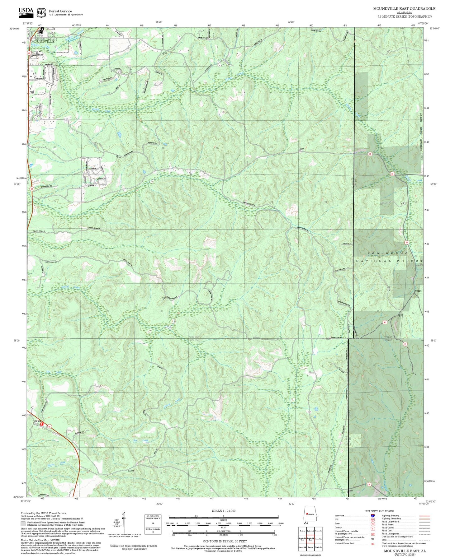 2025 Forest Service Topo Map of Moundville East Alabama
